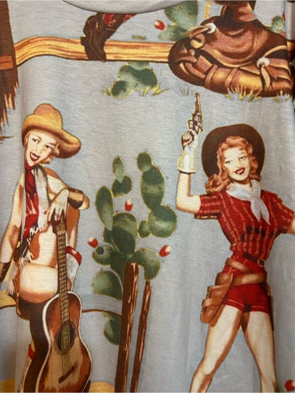 Women’s Cowboy Graphic Tee - Light Gray - Picture 2 of 5
